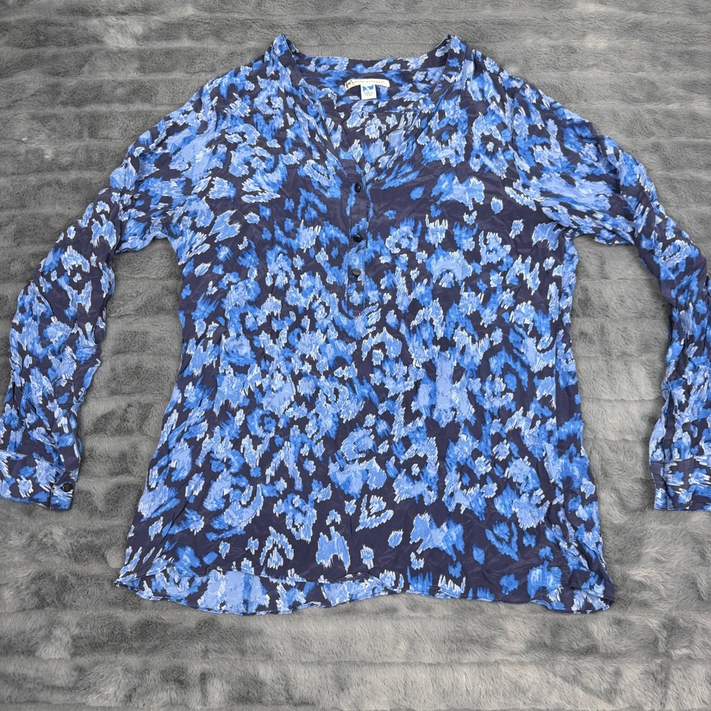 Banana Republic Womens Blue Abstract Leopard Ikat 100% Silk Blouse Large 14611